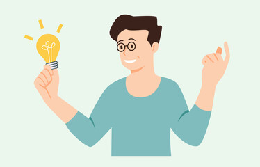 Business concept illustration. scene with a man who comes up with a work idea. Work at home scene. Trendy vector style.	
