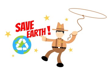 cowboy america and healthy world recycle cartoon doodle flat design style vector illustration