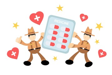 cowboy america and drug health medic industry cartoon doodle flat design style vector illustration