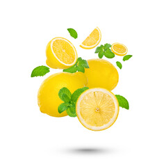 Fresh lime with mint leaves isolated on white background