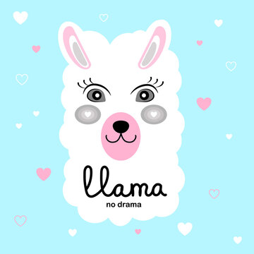 Llama Animal Beautiful Picture Or Poster. Valentine's Day, Baby's Birthday. Decoration of the Children's Room. Lama No Problem. Room for the Little Princess. 