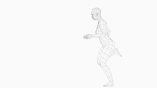 Wireframe running woman, seamless loop animation