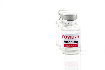 Antiviral vaccine covid-19 bottle and medical Syringe on a white background