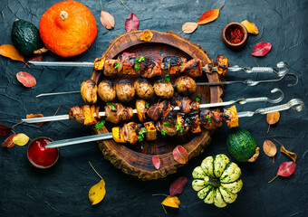 Kebab with meat and pumpkin