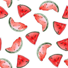 seamless pattern, watercolor drawing slices of watermelon