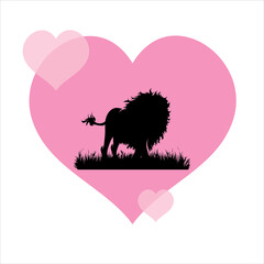 Vector illustration of heart with lion. Symbol of animal, care and love.