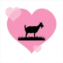 Vector illustration of heart with goat. Symbol of animal, care and love.