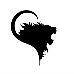 Vector illustration of heart with lion. Symbol of predator, care and love for animals.