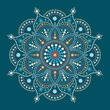 Vector dot painting mandalas. Aboriginal style of dot painting. Painting dishes