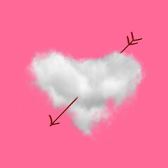 Cloud in the form of a heart, and Cupid's arrow, on a pink background. Valentine's day, wedding background.