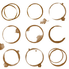 Coffee or tea stains and traces - isolated on white background. Splashes of cups, mugs and drops. Use this high quality set for your menu, bar, cafe, restaurant