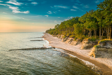 Aerial view of sunset at beach by the Baltic sea
