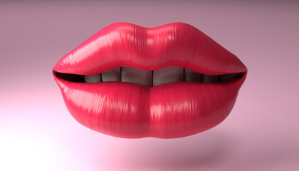 Red lips on a pink background. 3D render / rendering.