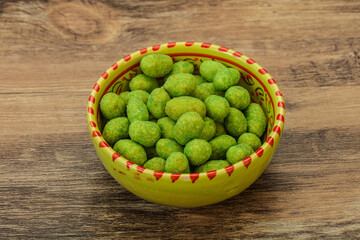 Spicy wasabi peanuts in the bowl