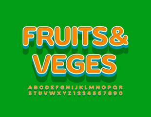 Vector logo Fruits and Veges for Grocery, Market, Menu. Trendy 3D Font. Creative Alphabet Letters and Numbers set
