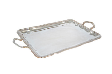 Fototapeta na wymiar silver plated metal tray isolated on white