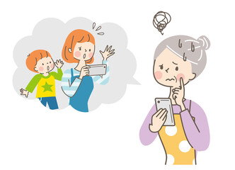 スマホの使い方が分からず困っているシニア女性