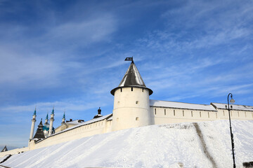 Southwest tower of Kazan Kremlin in winter