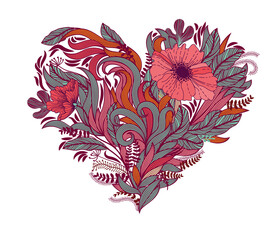 Heart of flowers and leaves, eps10 vector.