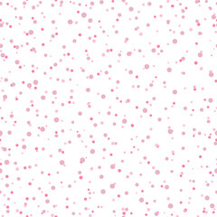 Abstract hand drown polka dots background. White seamless pattern with pink circles. Template design for invitation, poster, card, flyer, banner, textile, fabric.