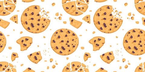 A seamless pattern of cookies and chocolate crumbs. - obrazy, fototapety, plakaty