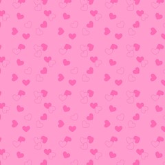 Seamless background for creative works in the scrapbooking technique. Material for scrapbooking with hearts. Retro seamless pattern. Colored hearts on a colored background.