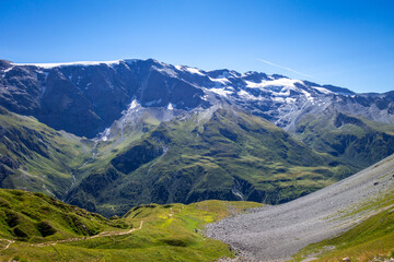 Alpine glaciers and mountains landscape in French alps.