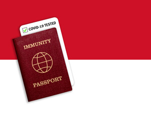 Immunity passport and test result for COVID-19 on flag of monaco.