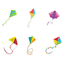 Obraz na płótnie Canvas Flying kite colored collection. Vector flying kite on rope