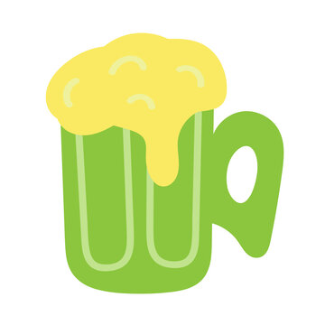 Beer with foam in mug, vector illustration. Doodle hand drawn clipart. Irish festival. St Patricks Day.