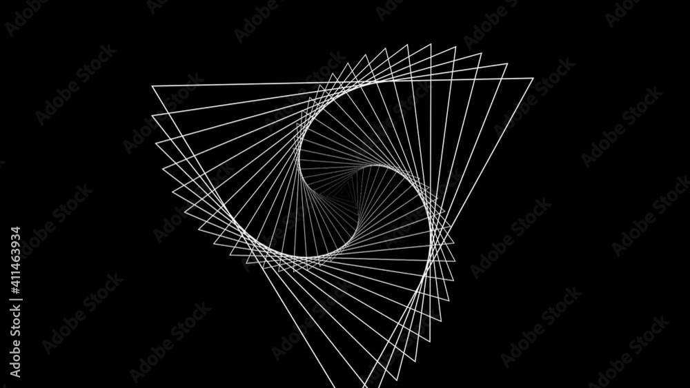Poster abstract animation of graphic elements in white color on a black background - movement of triangles 