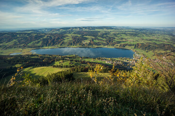 Fototapeta premium far view alpine panorama scenery in bavaria