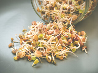 organic raw food - fresh sprouting mix in a glass