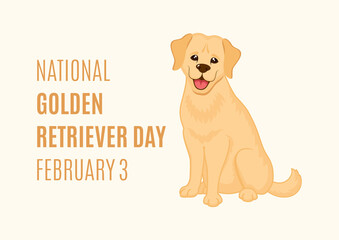 National Golden Retriever Day vector. Adorable sitting golden retriever puppy icon vector. Cute golden retriever dog vecor. Golden Retriever Day Poster, February 3. Important day