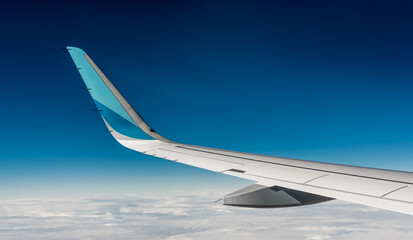 Wing of airplane from window