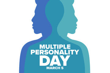 National Multiple Personality Day. March 5. Holiday concept. Template for background, banner, card, poster with text inscription. Vector EPS10 illustration.