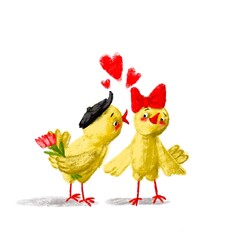 Сute baby lovely yellow birds kissing