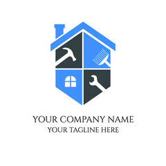 Infinity home logo vector template, home repair logo for company with hammer and cleaner
