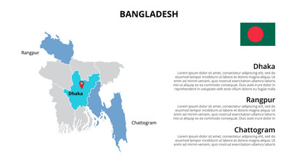 Bangladesh vector map infographic template divided by states, regions or provinces. Slide presentation
