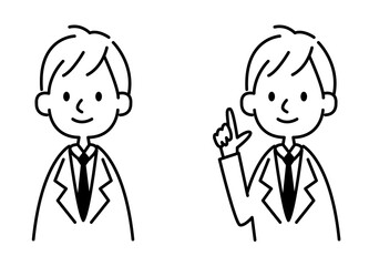 ラインで描かれたビジネスマンのイラスト　白黒シンプル