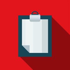 Clipboard with blank paper, Clipboard icon with long shadow. Flat design style. Modern flat icon in stylish colors. Web site page and mobile app design element.