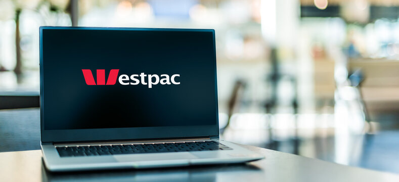 Laptop computer displaying logo of Westpac