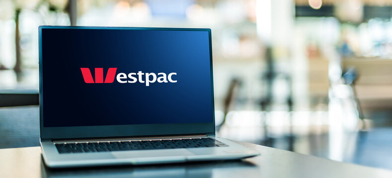 Laptop computer displaying logo of Westpac