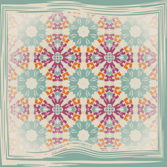 Creative trendy color abstract geometric mandala  seamless  pattern in beige green blue pink orange,  can be used for printing onto fabric, interior, design, textile, carpet, tiles. Frame.