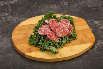 Fototapeta premium Iberian pork Fuet sausage slices