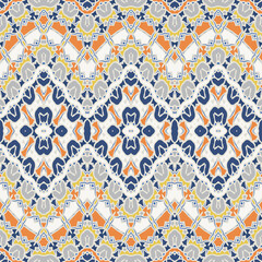 Creative trendy color abstract geometric horizontal  seamless  pattern in white blue orange yellow,  can be used for printing onto fabric, interior, design, textile, carpet, tiles. Ribbons.