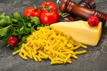 Raw Italian pasta Fusilli for cooking