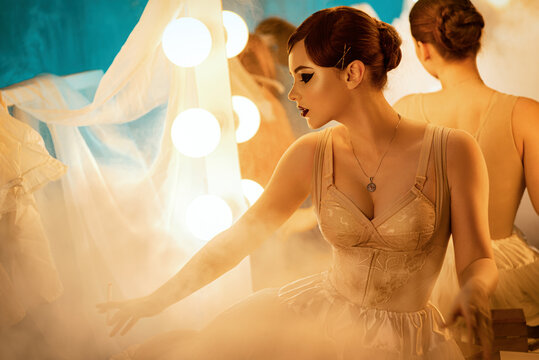 Young beautiful actress in dressing room