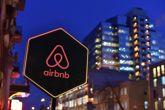 Kyiv, Ukraine - 01.22.18: Signboard of Airbnb, Inc. -  vacation rental online marketplace company