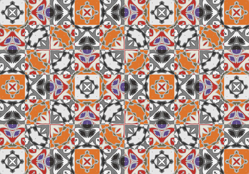 Creative trendy color abstract geometric seamless  pattern in orange white black,  can be used for printing onto fabric, interior, design, textile, carpet, tiles.